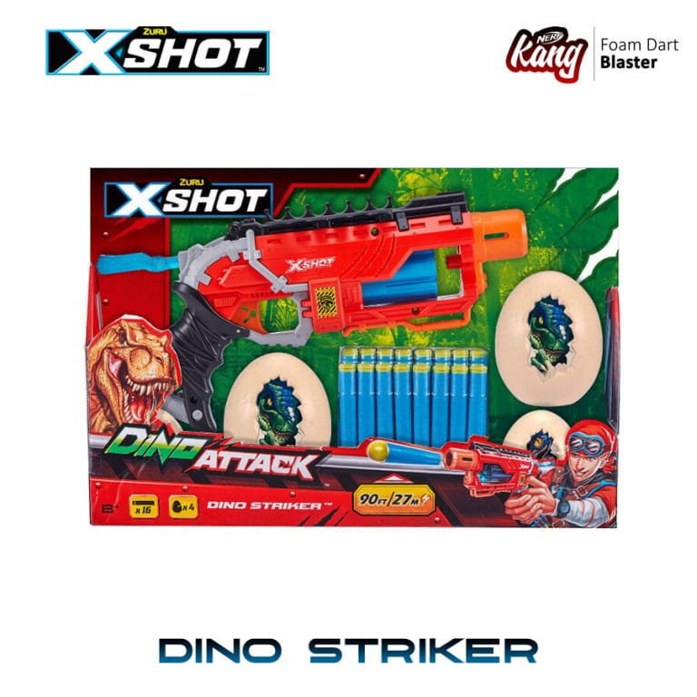 X-Shot Dino Attack Dino Striker - Lanceur Avec 16 Fléchettes Et Cibles Œufs Dinosaures