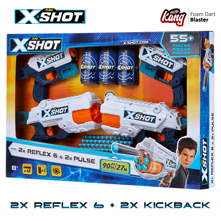 Súng X-Shot 2x Reflex 6 & 2x Kickback (combo 4 súng và mục tiêu) - Kang Nerf